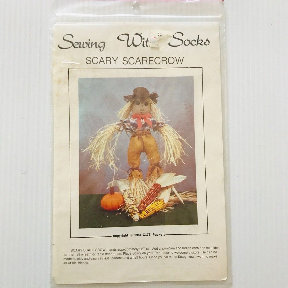 Sewing With Socks SCARY SCARECROW Made from Socks Uncut 1984 22" Fall Decor Doll